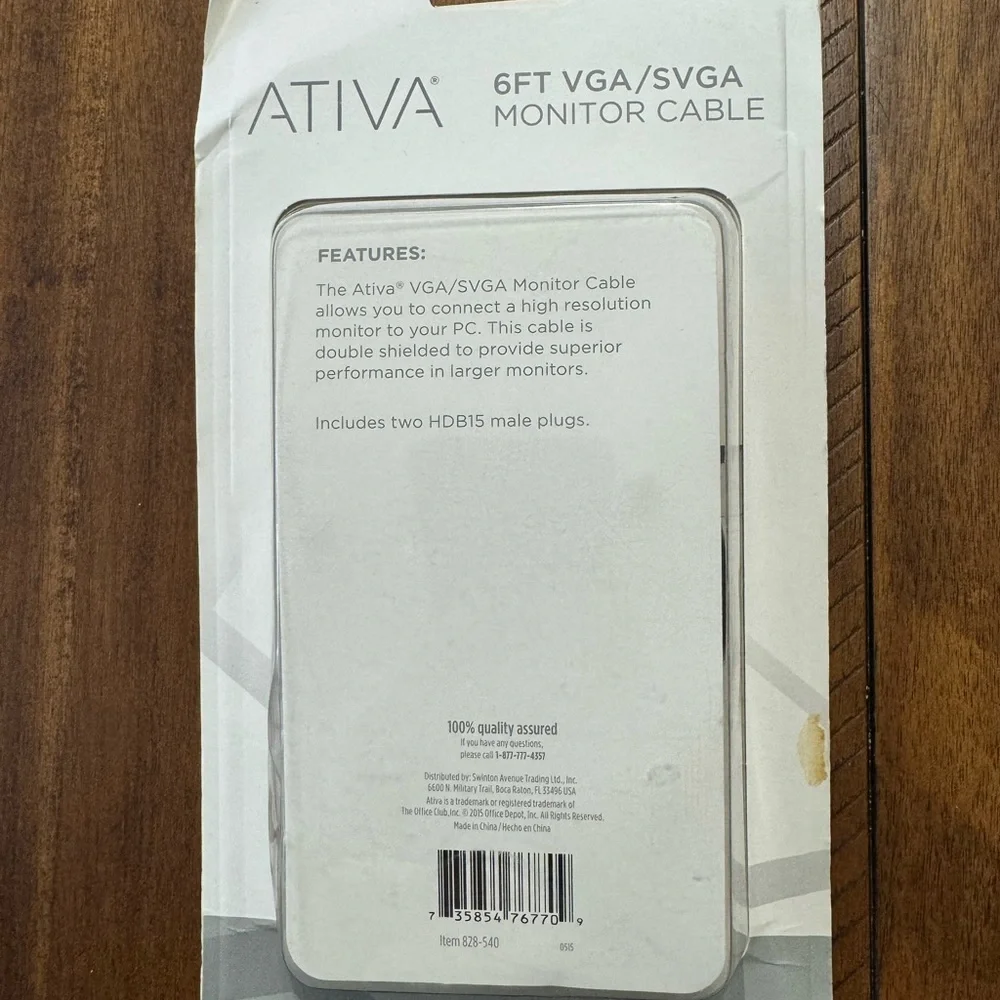 Ativa 6ft VGA / SVGA Monitor Cable.